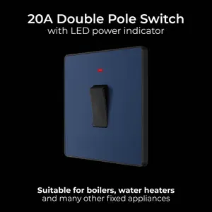 BG Evolve 20A Double Pole Single Wall Switch with LED, Matt Blue