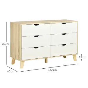 HOMCOM Chest of Drawers, 6 Drawer Unit Storage Chest Bedroom White and Brown