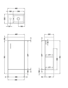 White Gloss Floor Standing Vanity Unit 400mm with No Tap