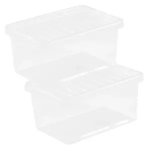 2 x Home Office Clear 22 Litre Transparent Plastic Storage Containers With Lids