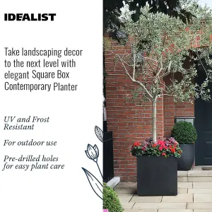 Set of 2 IDEALIST™ 60cm Large Square Planter Garden Planters, Dark Grey Reinforced Stone Flower Box, Outdoor Large Plant Pots