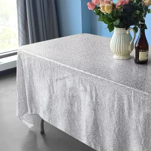 Neel Blue 70x108 Inch Rectangle Sequin Tablecloth, Silver