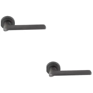 2 PACK - Contemporary Flat Door Handle Set - Anthracite Grey Smooth Lever on Round Rose