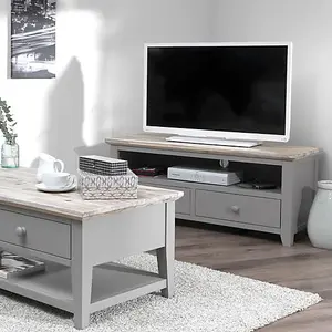 Florence Dove Grey TV Stand With 2 Drawers and Shelf