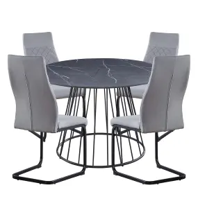 Hallowood Furniture Cullompton Large 120cm Round Table with 4 Grey High Back Chairs