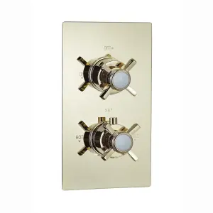 ENKI Edwardian Gold Traditional Crosshead Ceiling Fixed Brass Thermostatic Shower Set 8"