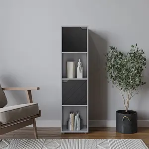 URBNLIVING 119cm Height Grey Wooden Cube Bookcase with Black Line Door Display Shelf Storage Shelving Cupboard