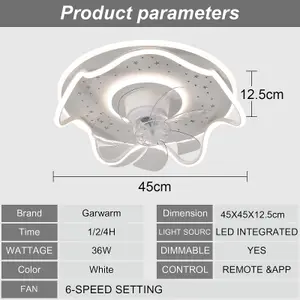 Garwarm 6-Speed Bladeless Flush Mount Ceiling Fan Light with Remote