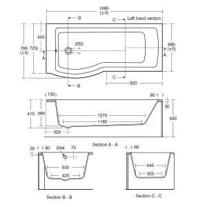 Ideal Standard Tempo Arc White P-shaped Left-handed Showerbath Shower bath (L)169.5cm (W)79.5cm