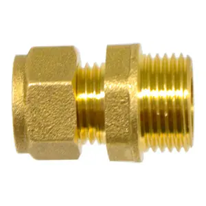 SPARES2GO Compression Connector 10mm x 3/8" BSP Male Straight Brass Pipe Coupler Adaptor Fitting (Pack of 2)