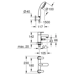 Grohe GET Gloss Chrome Deck-mounted 2 Tap Hole Shower mixer Tap