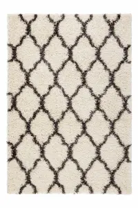 Cream Grey Neutral Trellis Scandi Shaggy Living Area Rug 160x220cm