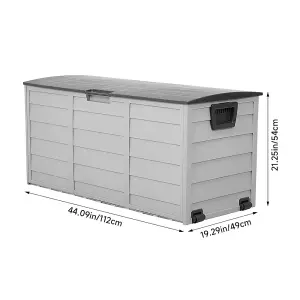 290L Grey Garden Storage Deck Box with Wheels 112 x 49 x 54cm