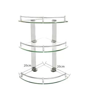 3 Tier Wall Mounted Tempered Glass Corner Bathroom Shelf Shower Storage Organizer Dia 20 cm