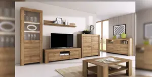 Elegant Sky TV Cabinet and Wall Shelf Set H500mm/200mm W1550mm D470mm/220mm in Riviera Oak - Complete Entertainment Solution