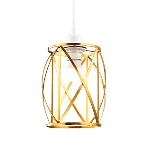 Sleek Vintage Lantern Cage Pendant Light Shade with Brushed Gold Metal Strips