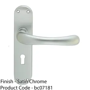 Rounded Smooth Latch & Lock Door Handle - Satin Chrome Lever On Backplate