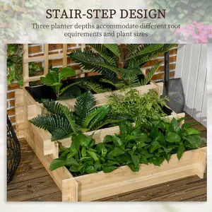 Outsunny 3 Tier Planters with Trellis for Vine Climbing, Wooden Raised Beds for Garden Patio, Outdoor Planter Box