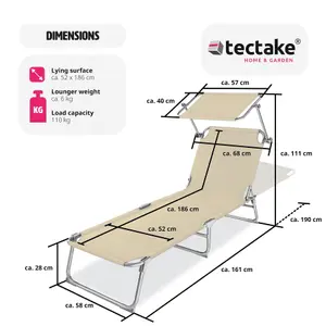 Sun Lounger - foldable, adjustable sunshade and 4-step backrest - beige