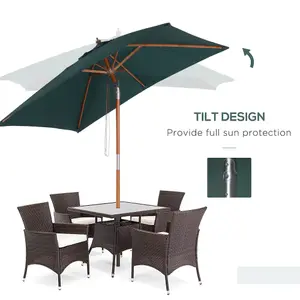 Outsunny Wooden Patio Umbrella Market Parasol Outdoor Sunshade 6 Ribs Green