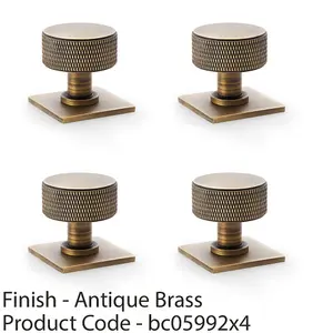 4 PACK - Round Knurled Door Knob - 35mm Diameter Antique Brass Radio Cupboard Pull Handle