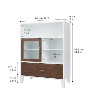 Teamson Home Bathroom Floor Cabinet, Wooden Cabinet with Drawer, Bathroom Storage, Walnut/White