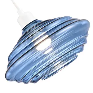 Modern Ribbed Honeycomb Glass Pendant Light Shade in Midnight Blue 26cm Diameter