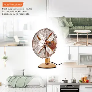 Geepas 12" Metal Desk Fan Electric Fan with 3-Speeds, 4 Aluminium Blades, Oscillating Metal Table Fan