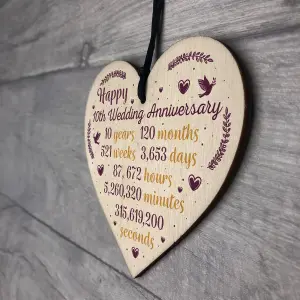 Red Ocean Handmade Wooden Heart Plaque 10th Wedding Anniversary Gift For Her Him Husband Wife Congratulations