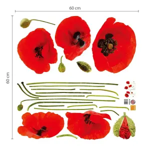 Walplus Red Poppy Flowers theme Wall Stickers Mural Decal