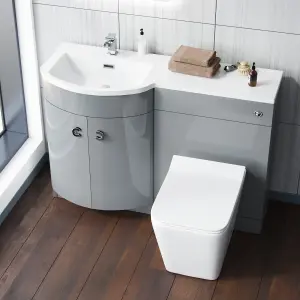 Nes Home Left Hand 1100mm Vanity Basin Unit & Elora Back To Wall Toilet Grey