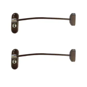 UAP Window Restrictor with Key - Window Safety Locks - 20cm Cable - All Types of Windows - 2 Locks - Brown