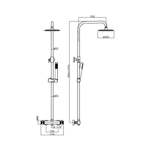 Gun Metal Thermostatic Rigid Riser Shower Kit Diamond Cut Handles Premium Brassware