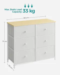 SONGMICS Dresser, 6 Fabric Drawers with Durable Metal Frame, Storage Unit, Organizer for Nursery, Bedroom, Hallway, White and Oak