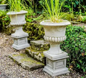 Pair of Classic Stone Garden Urns with Columns