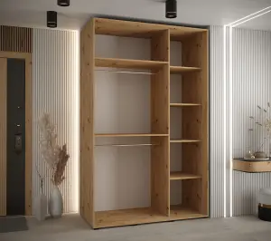 Modern Sapporo Sliding Door Wardrobe 150cm in Oak Artisan: Stylish Storage for Small Spaces (H)2050mm (W)1500mm (D)600mm