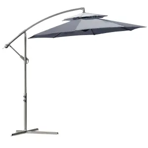 Outsunny 2.7m Cantilever Banana Parasol Outdoor Sun Shade Crank, Dark Grey