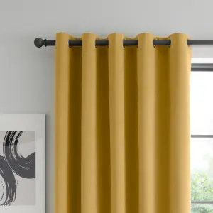 Catherine Lansfield Wilson Blackout Thermal 117x137cm Curtains Two Panels Yellow