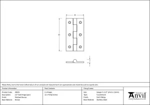 From The Anvil Polished Bronze 2.5 Inch Butt Hinge (pair)