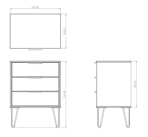 Ready assembled Matt white 3 Drawer Midi Chest (H)740mm (W)575mm (D)395mm