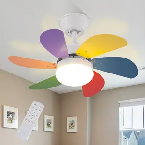 Alisha-Ann 75cm Ceiling Fan with Light Kit White with Multicolour Blades