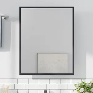 76cm H Black Wall-Mount Rectangular Bathroom Storage Mirror Cabinet