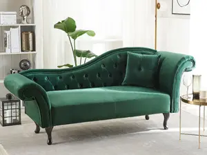 Right Hand Chaise Lounge Velvet Dark Green LATTES