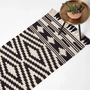 Homescapes Dinan Black & White Kilim Runner Cotton Rug 66 x 200 cm