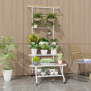 Costway 4-Tier Hanging Plant Stand Ladder Shelf W/Hanging Bar & Trellis Plant Holder