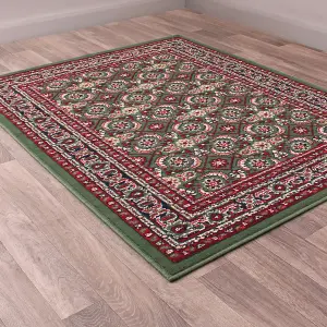 Traditional Green Bordered Floral Rug For Dining Room-80cm X 150cm