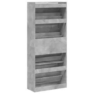 Berkfield Shoe Cabinet with 4 Flip-Drawers Concrete Grey 80x34x187.5 cm