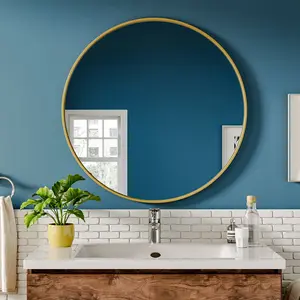 Baum Metal Flat Wall Mirror Gold / 70 cm H x 70 cm W