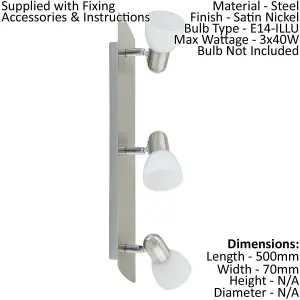 Wall 3 Spot Light Colour Satin Nickel Shade White Satin Glass Bulb E14 3x40W