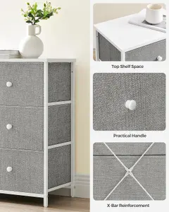 SONGMICS Drawers Cabinet, 6 Fabric Drawers with Strong Metal Frame, Storage Organizer Unit, Light Grey and White